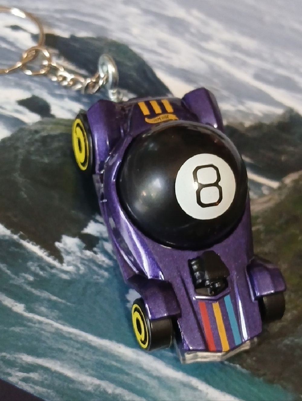 Purple 8-Ball Race Car Keychain - Novelty Vehicle Accessory